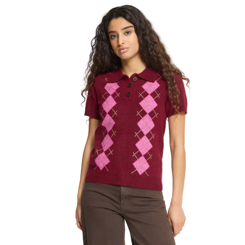 Ichi women's pink knitted polo jumper