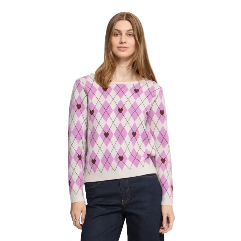 Ichi Womens Sweater Brielle LS9 Oatmeal Melange Harlekin