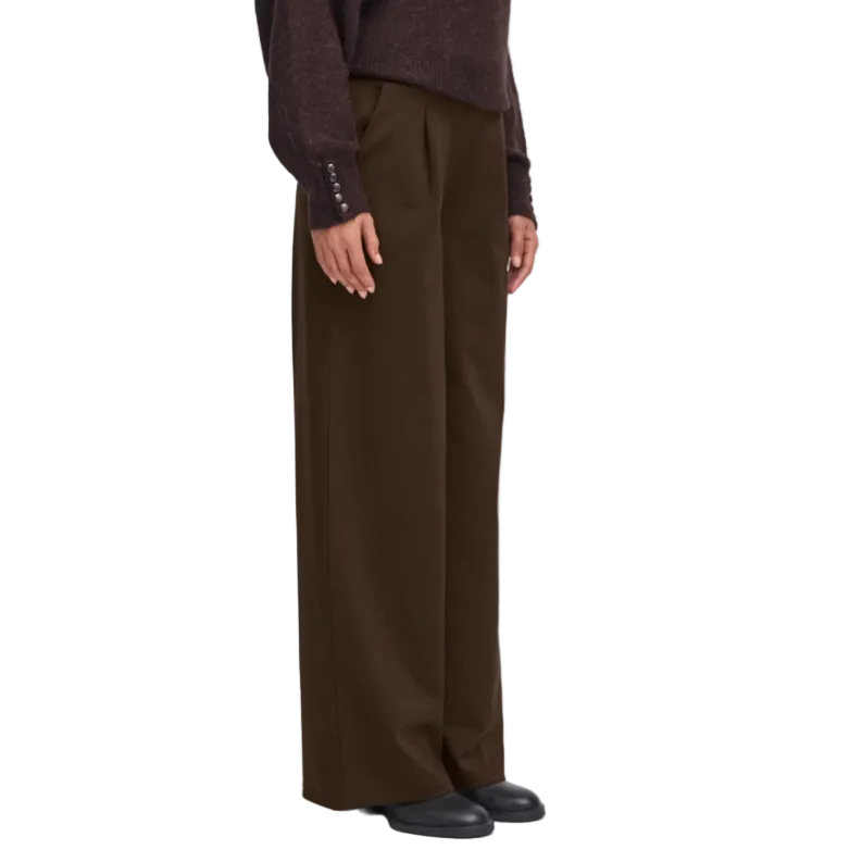 Ichi women's brown wide-leg trousers