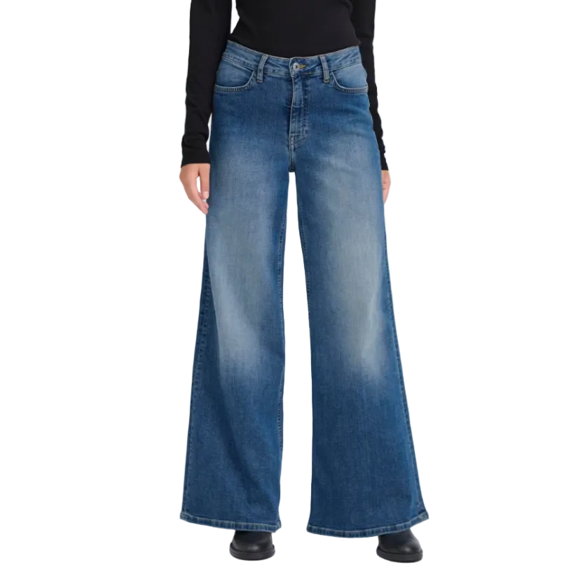 Ichi women's medium blue wide-leg denim jeans