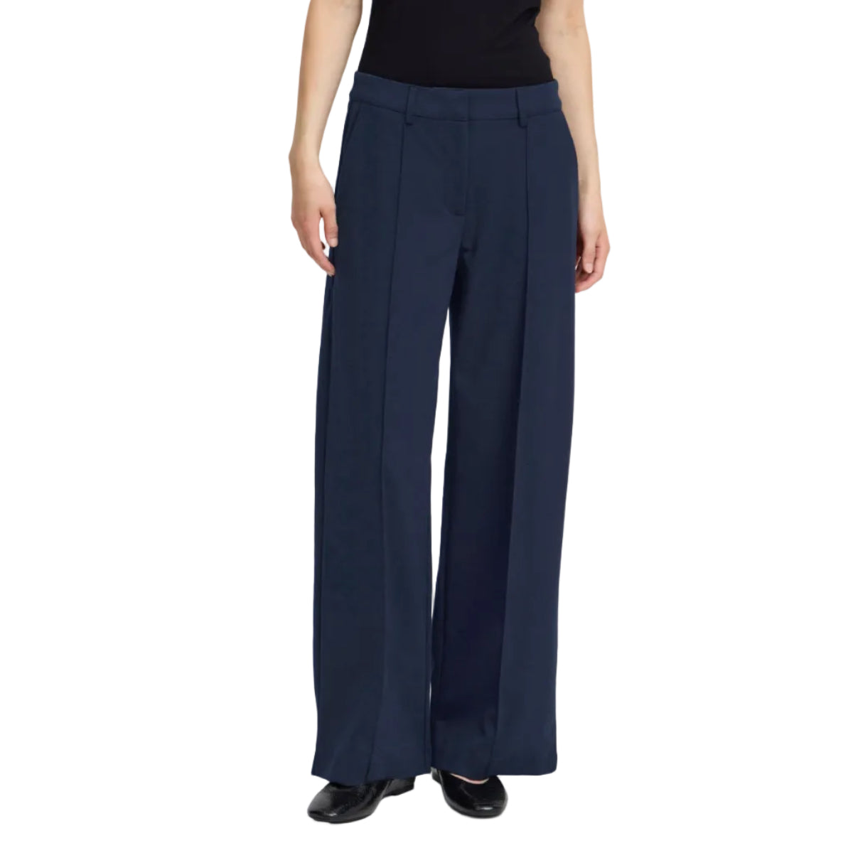 Ichi Kate women's wide-leg office trousers in Total Eclipse