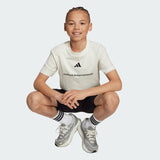 Adidas Boys T-Shirt Slogan Single Jersey Off White