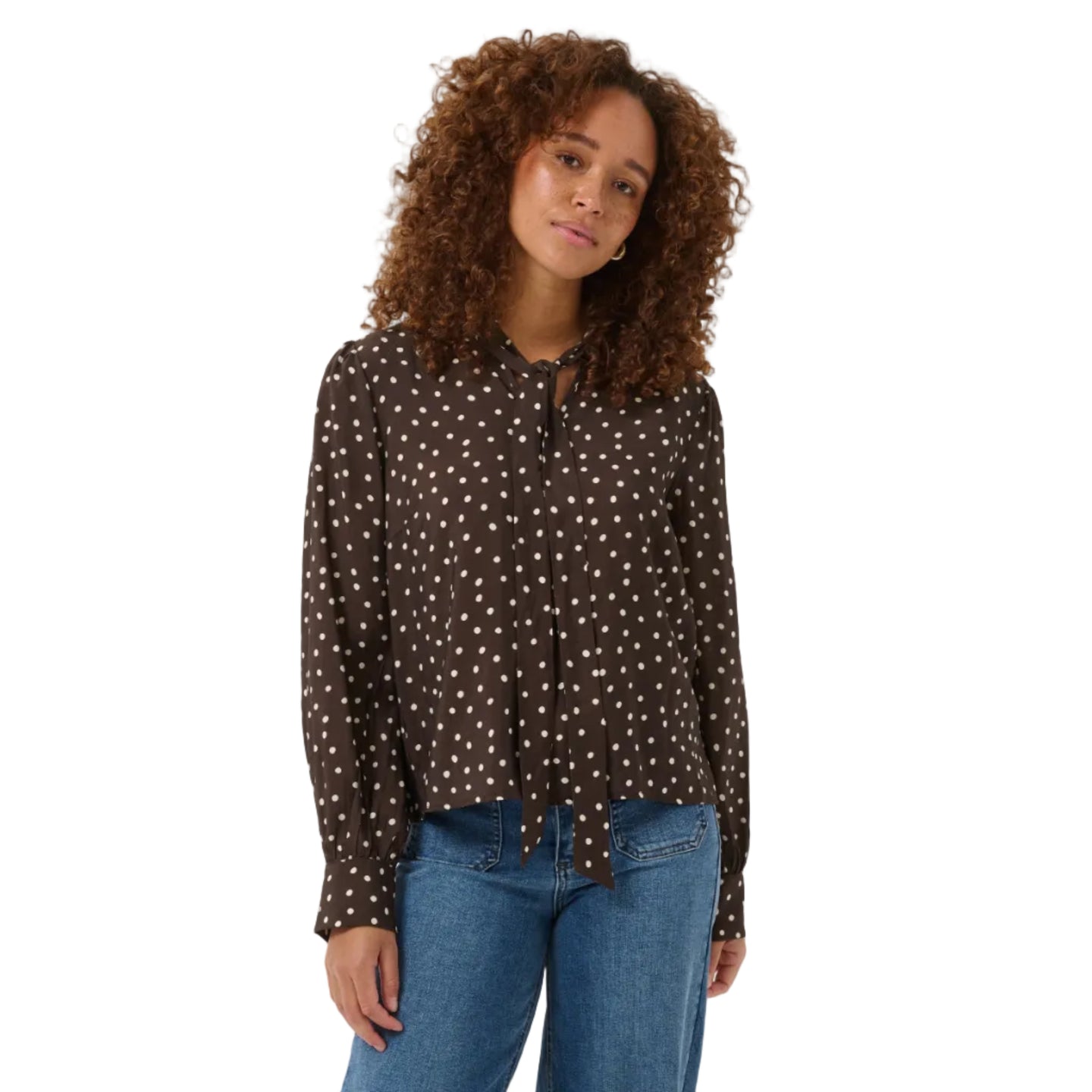 Kaffe women's brown polka dot blouse