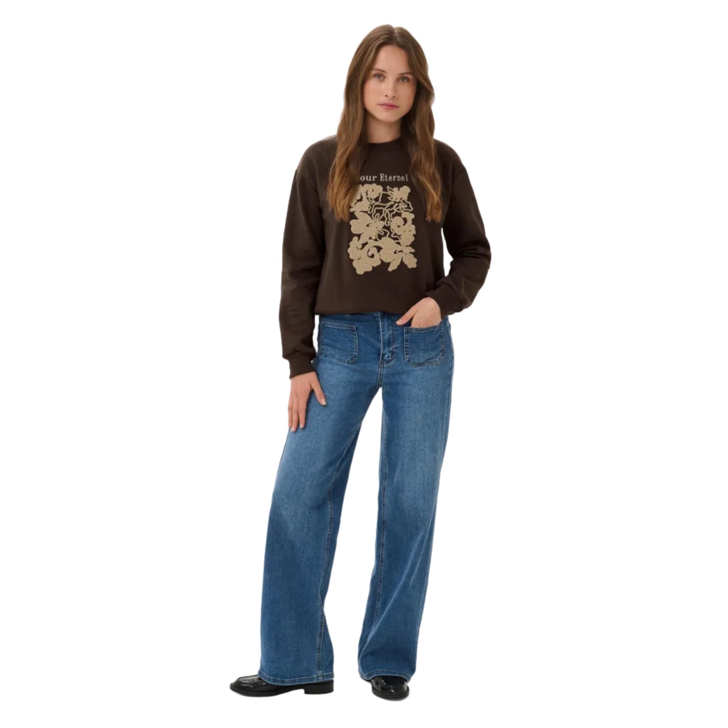 Kaffe women's brown sweatshirt with floral graphic