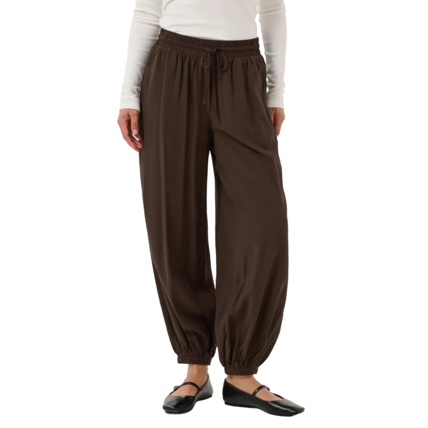 Kaffe women's brown trousers with drawstring waist