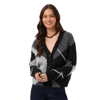 Kaffe Womens Cardigan Grith Grey Melange/Black Check