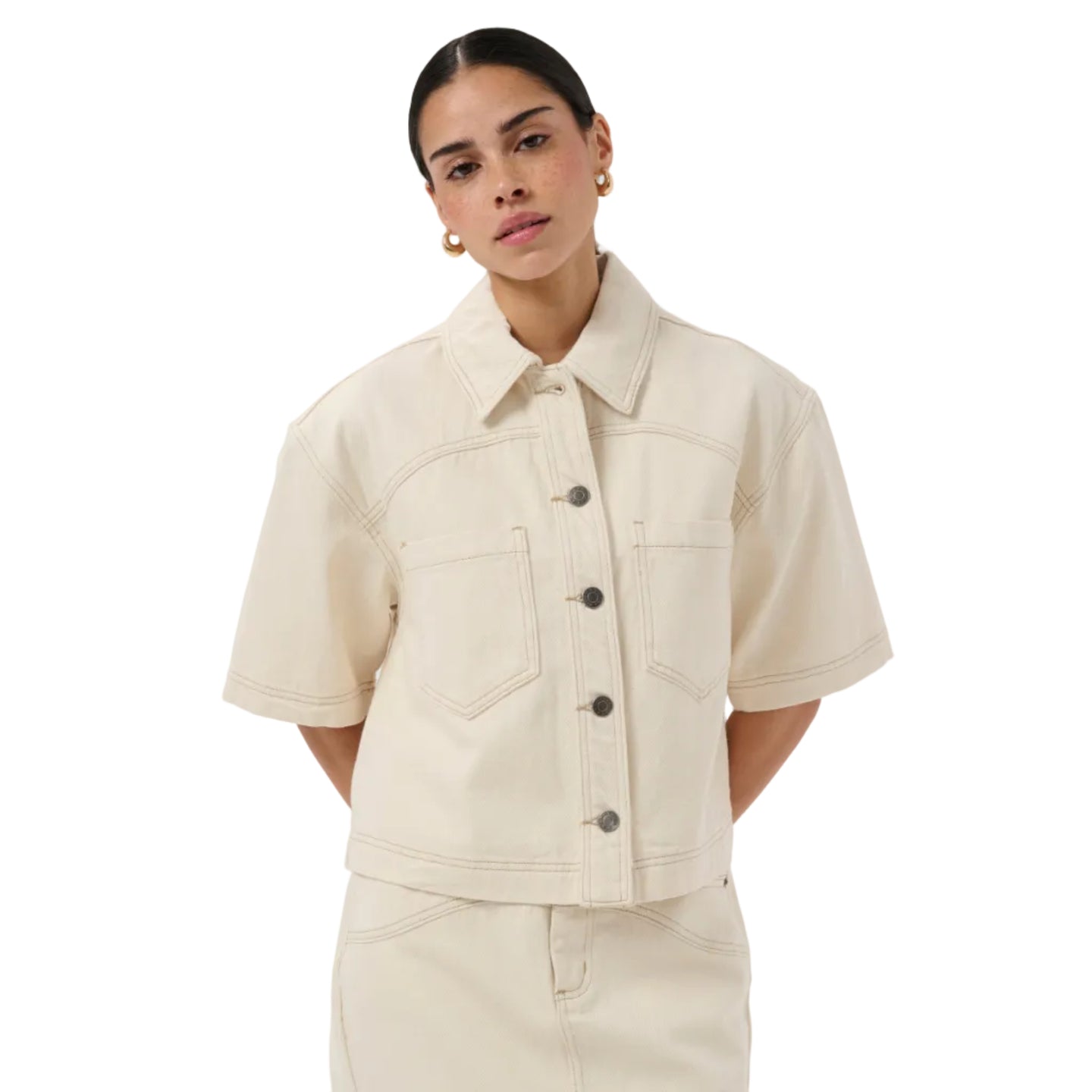 Kaffe women's off-white cropped denim shirt