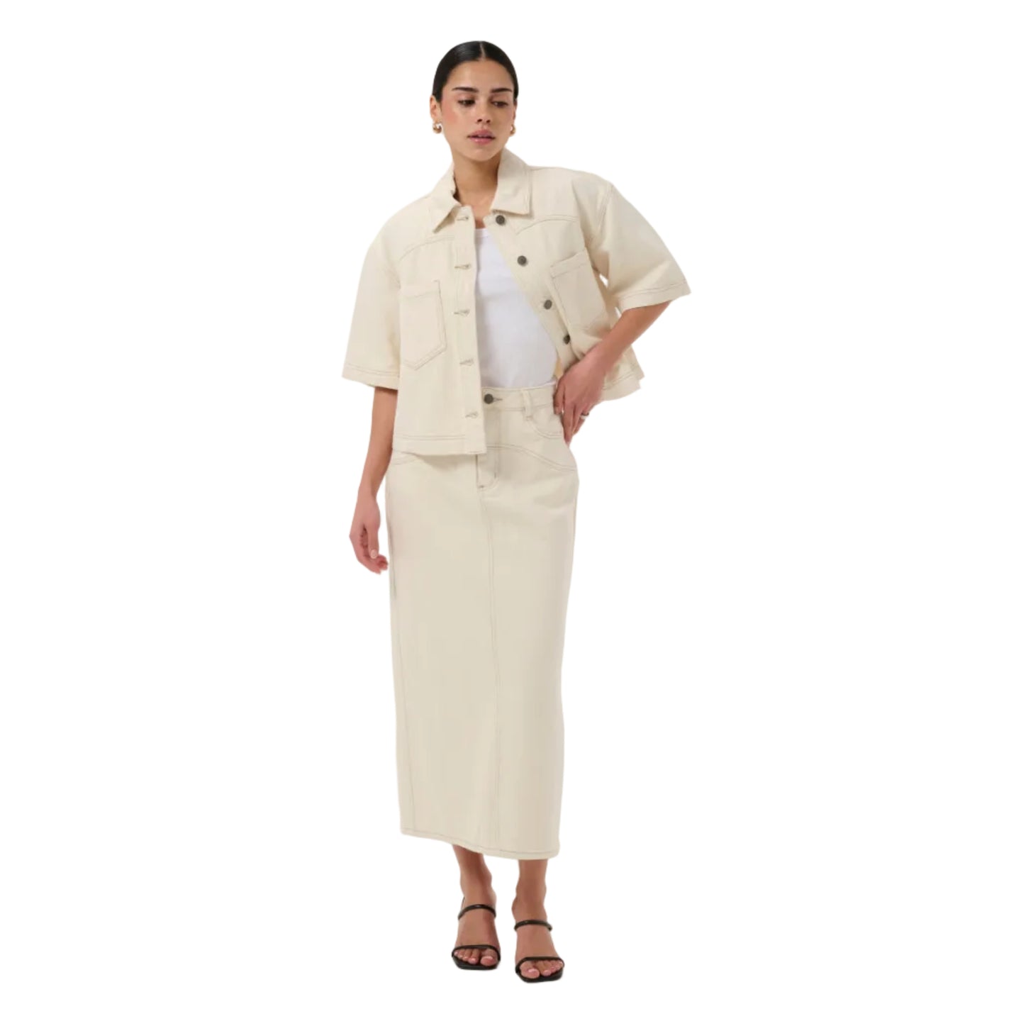 Kaffe women's off-white cropped denim shirt