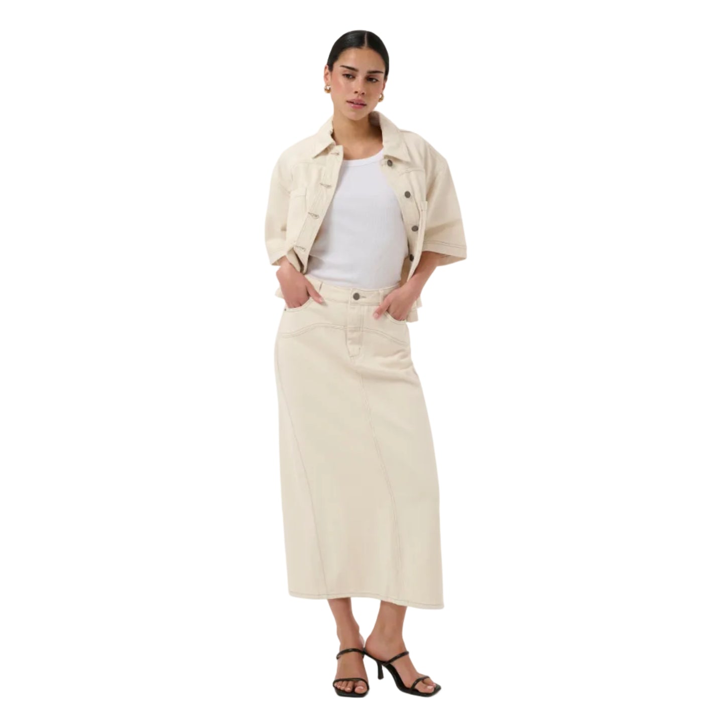 Kaffe women's off-white denim midi skirt