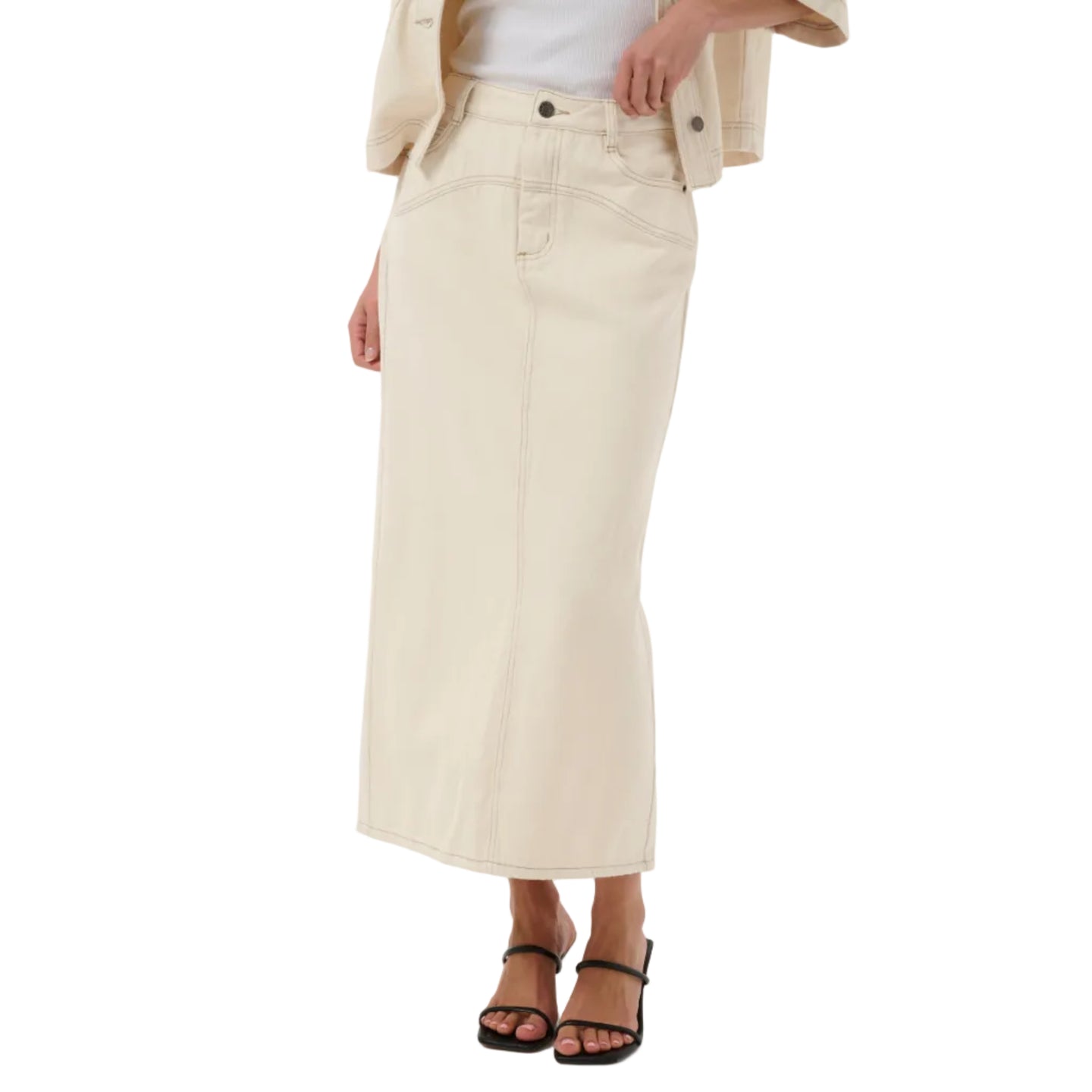 Kaffe women's off-white denim midi skirt