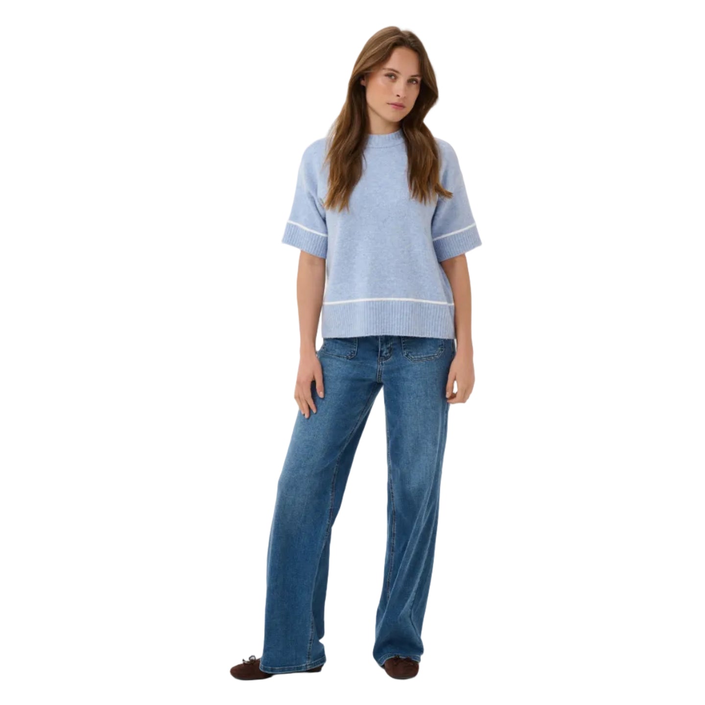 Kaffe women's blue short-sleeve knitted jumper