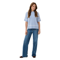 Kaffe Womens Pullover Jinie Knit 1/2 Sleeve Blue Fog Melange