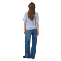 Kaffe Womens Pullover Jinie Knit 1/2 Sleeve Blue Fog Melange