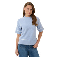 Kaffe Womens Pullover Jinie Knit 1/2 Sleeve Blue Fog Melange