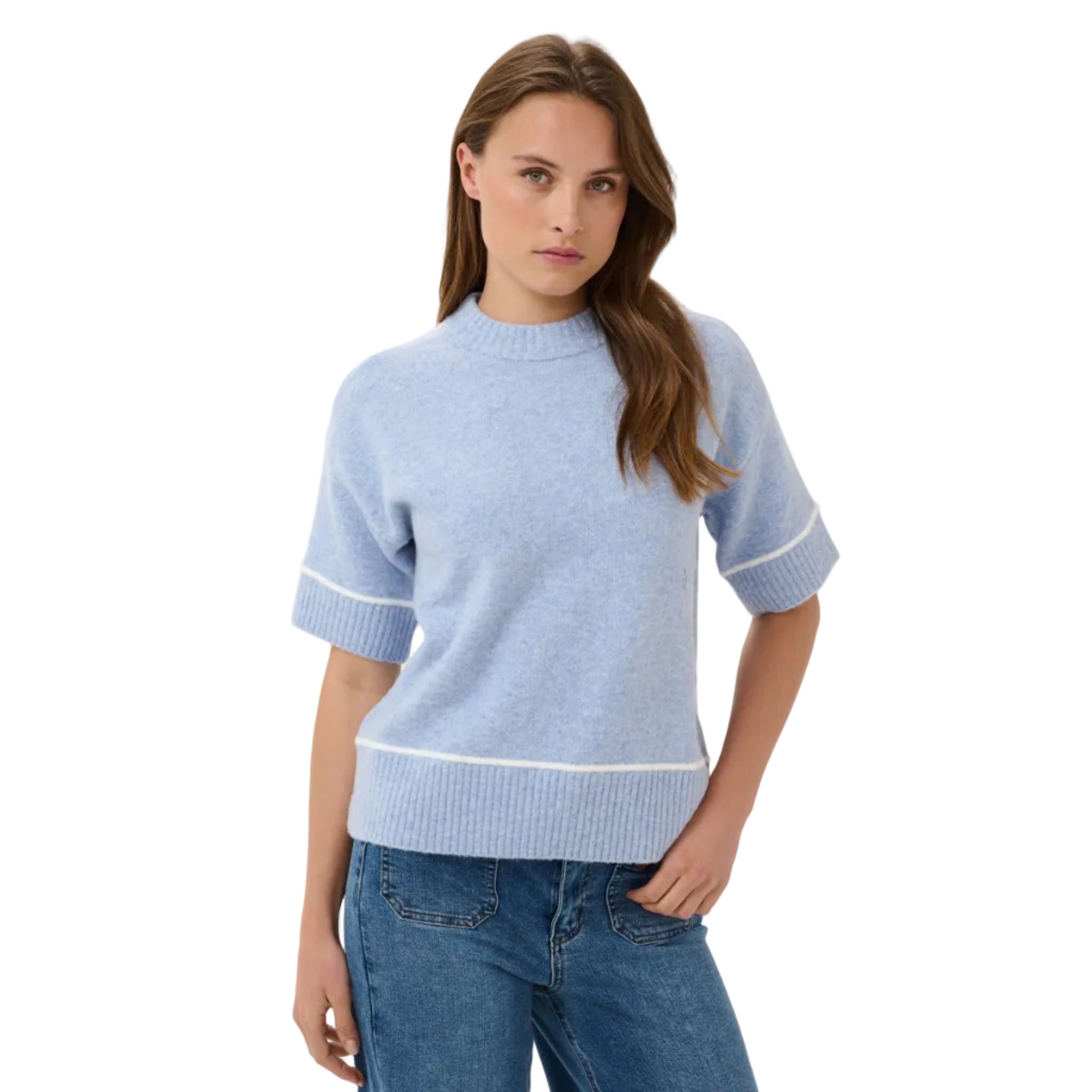 Kaffe Womens Pullover Jinie Knit 1/2 Sleeve Blue Fog Melange