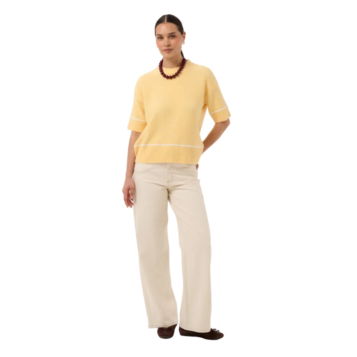 Kaffe women's yellow short-sleeve knitted jumper