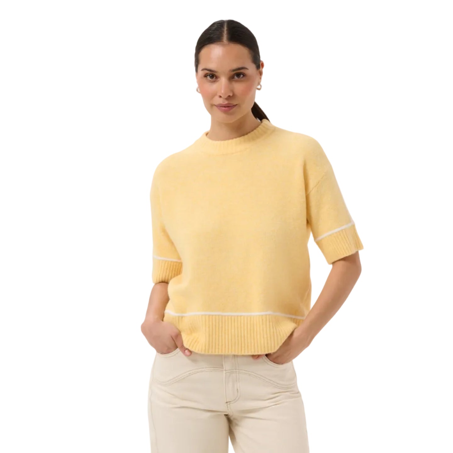 Kaffe women's yellow short-sleeve knitted jumper