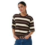 Kaffe Womens T-Shirt Winny 1/2 Coffee Bean/Turtledove Stripe