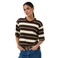 Kaffe Womens T-Shirt Winny 1/2 Coffee Bean/Turtledove Stripe