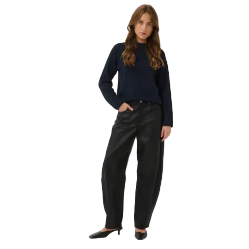 Kaffe women's KAcoco black croc-effect barrel leg jeans