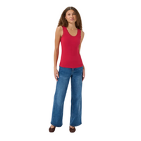 Kaffe women's Omi ribbed lace trim vest top in crimson red