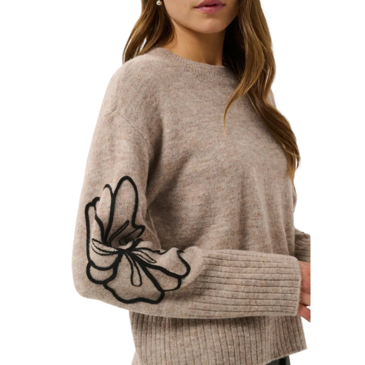 Kaffe Womens Jumper Erin Embroidery Desert Taupe/Black Flower