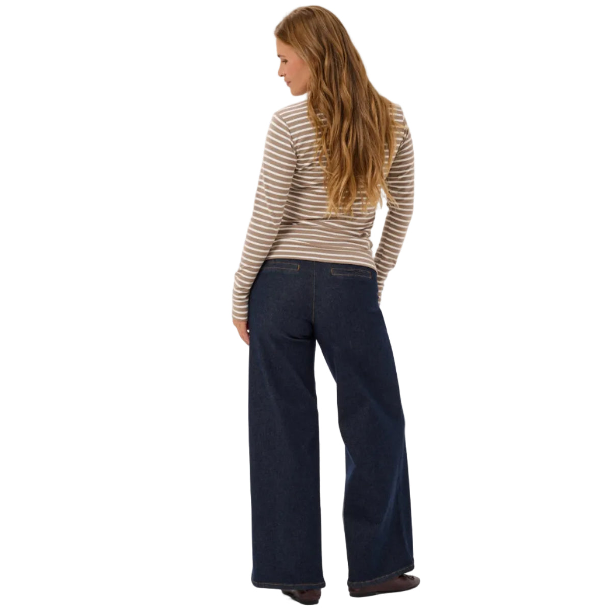 Kaffe women's Liddy long-sleeve striped t-shirt in desert taupe and chalk