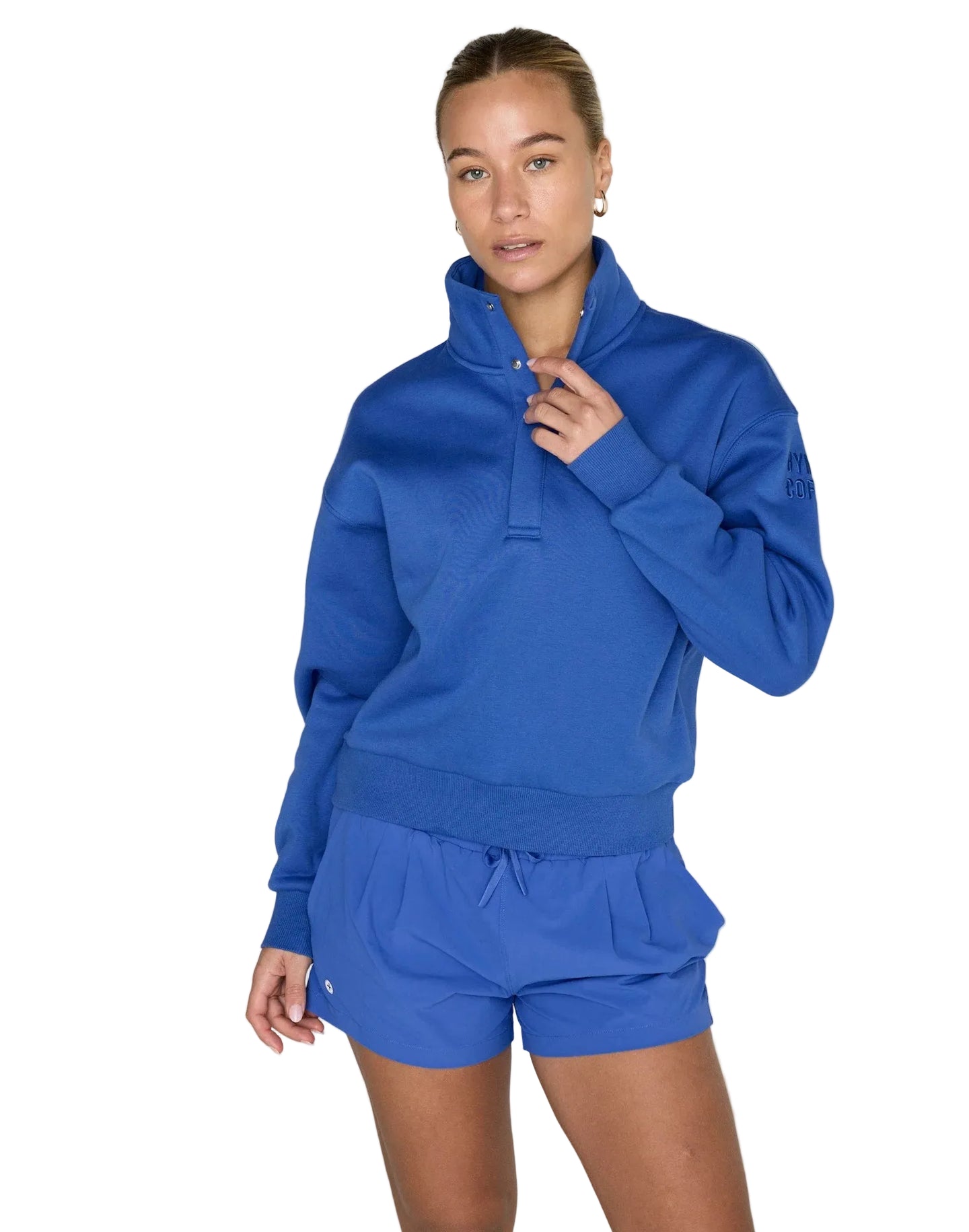 Gym+Coffee Womens Urban Snap Collar Speed Sweatshirt Tidal Blue