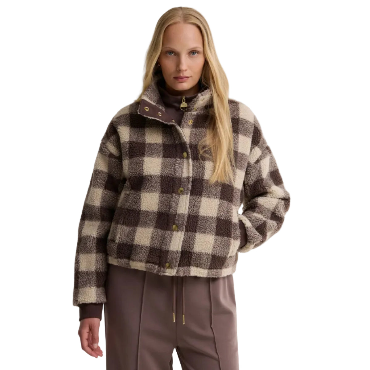 Barbour women's brown checked fleece jacket