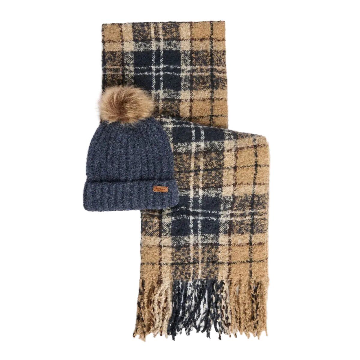Barbour Womens Beanie/Scarf Saltburn Tartan Gift Set Birchwood