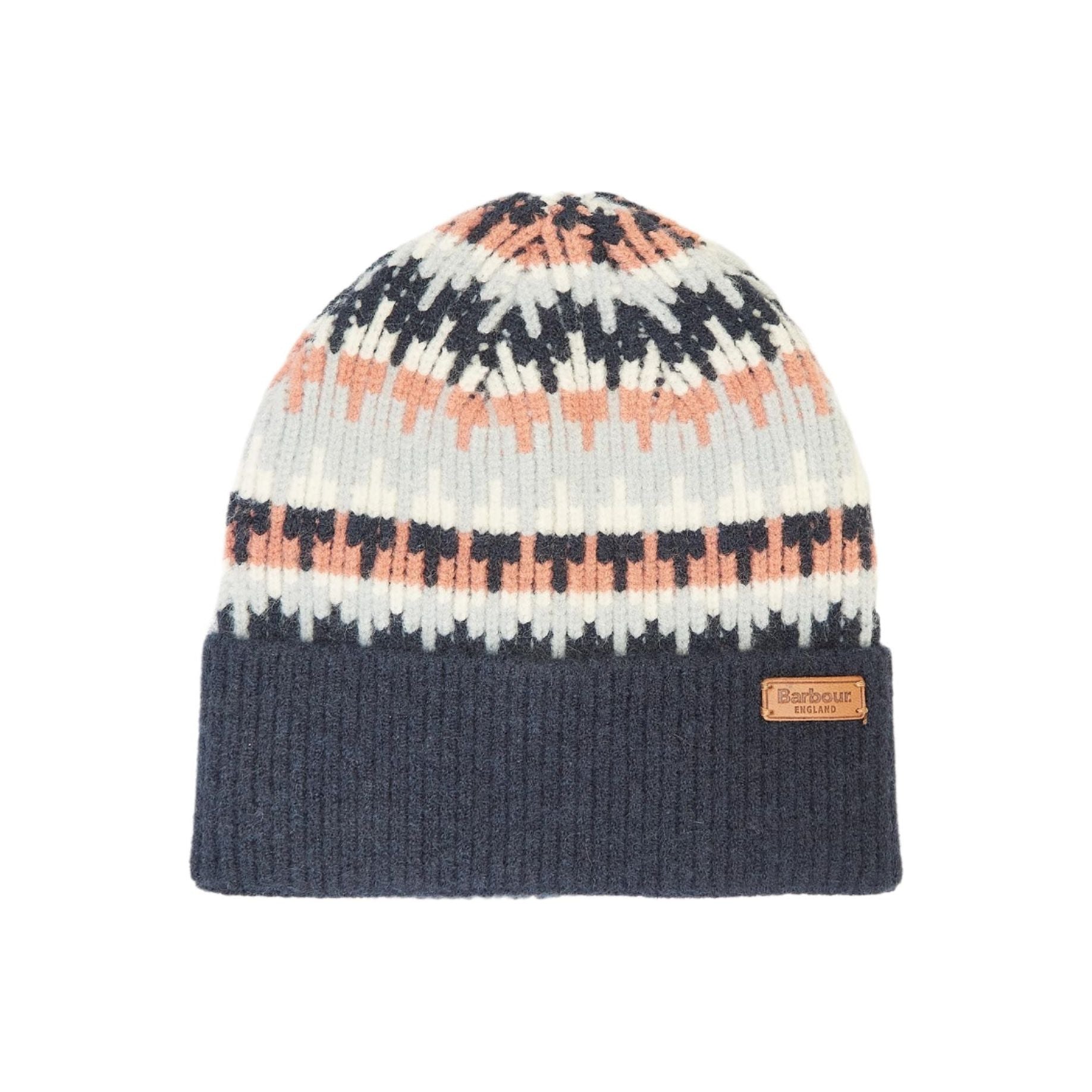 Barbour Womens Beanie Hat Craster Navy/Pink Rust