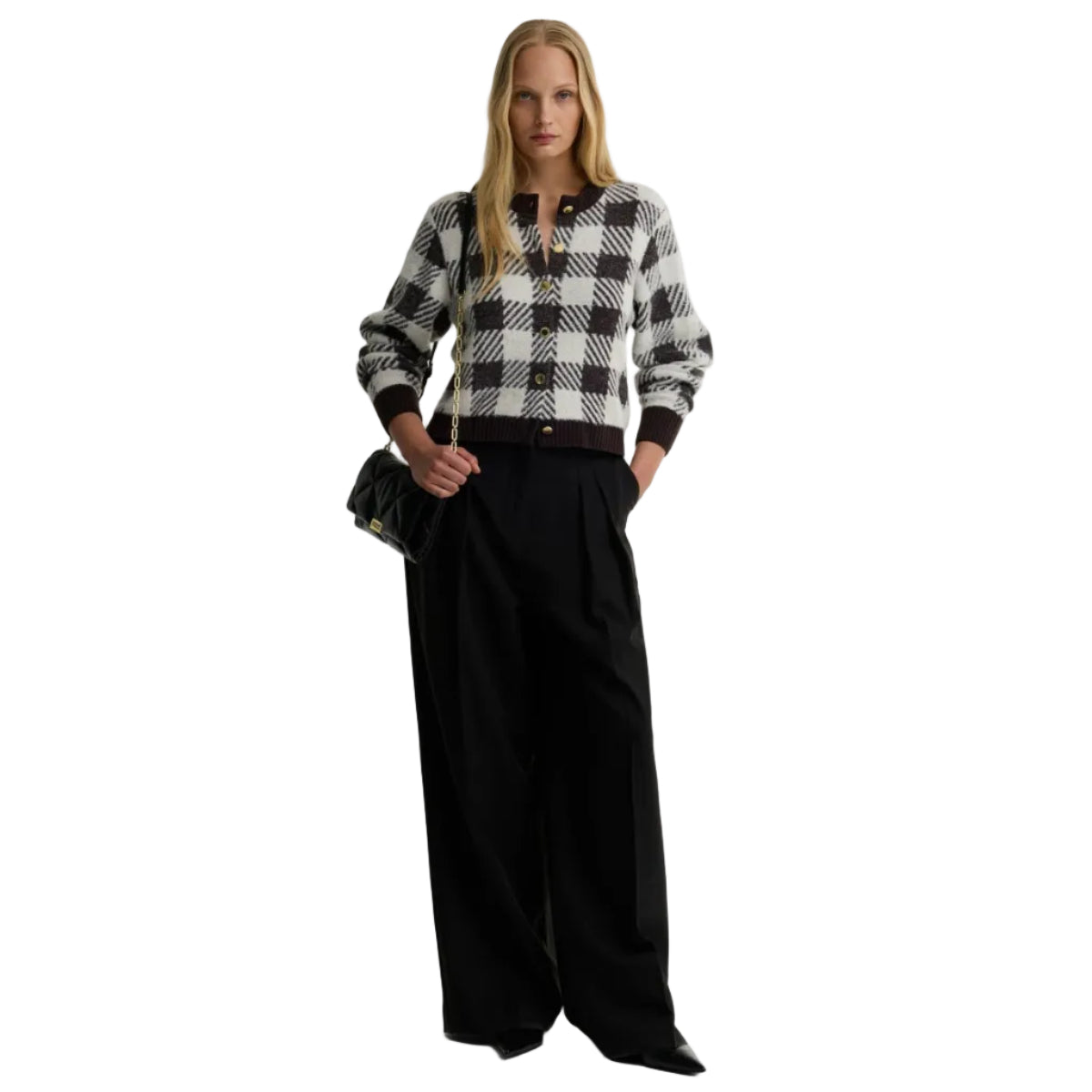 Barbour women's brown checked knitted cardigan