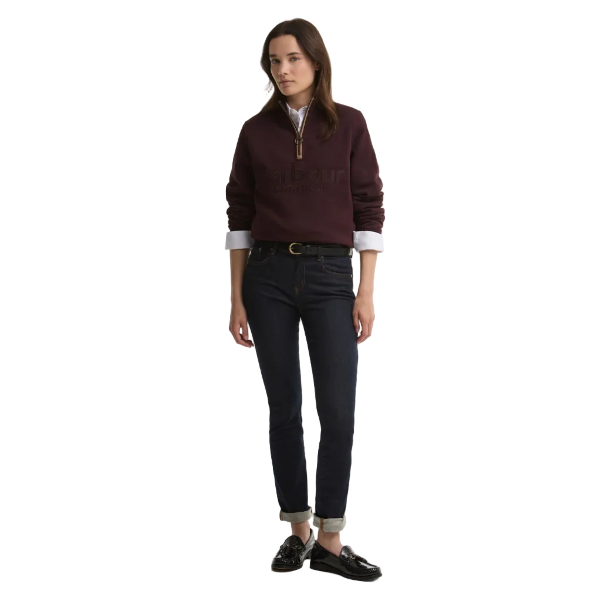Barbour women's burgundy half-zip sweatshirt