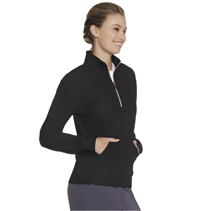 Skechers women's black Go Luxe ribbed quarter-zip sweatshirt with mock neck