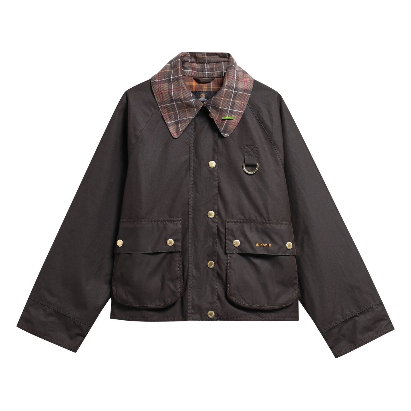 Barbour women's brown waxed jacket with tartan collar