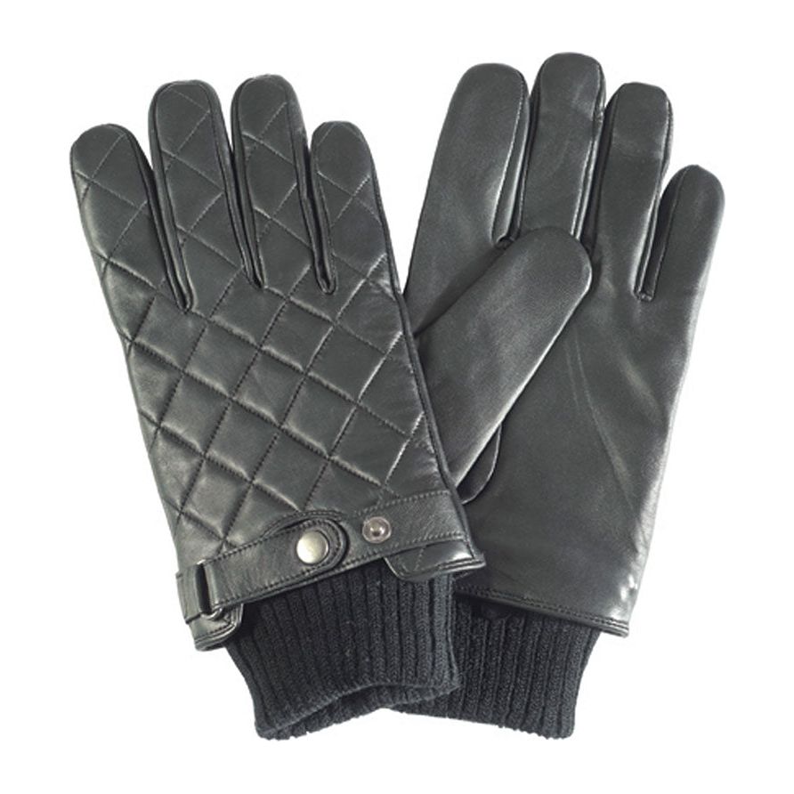 Barbour Mens Gloves Quilted Leather Black