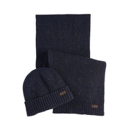 Barbour Mens Beanie/Scarf Carlton Fleck Gift Set Navy