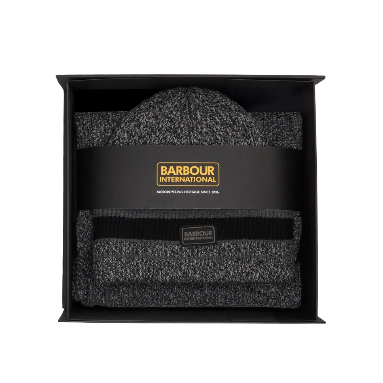 Barbour International Mens Beanie/Scarf Boston Gift Set Black/Grey