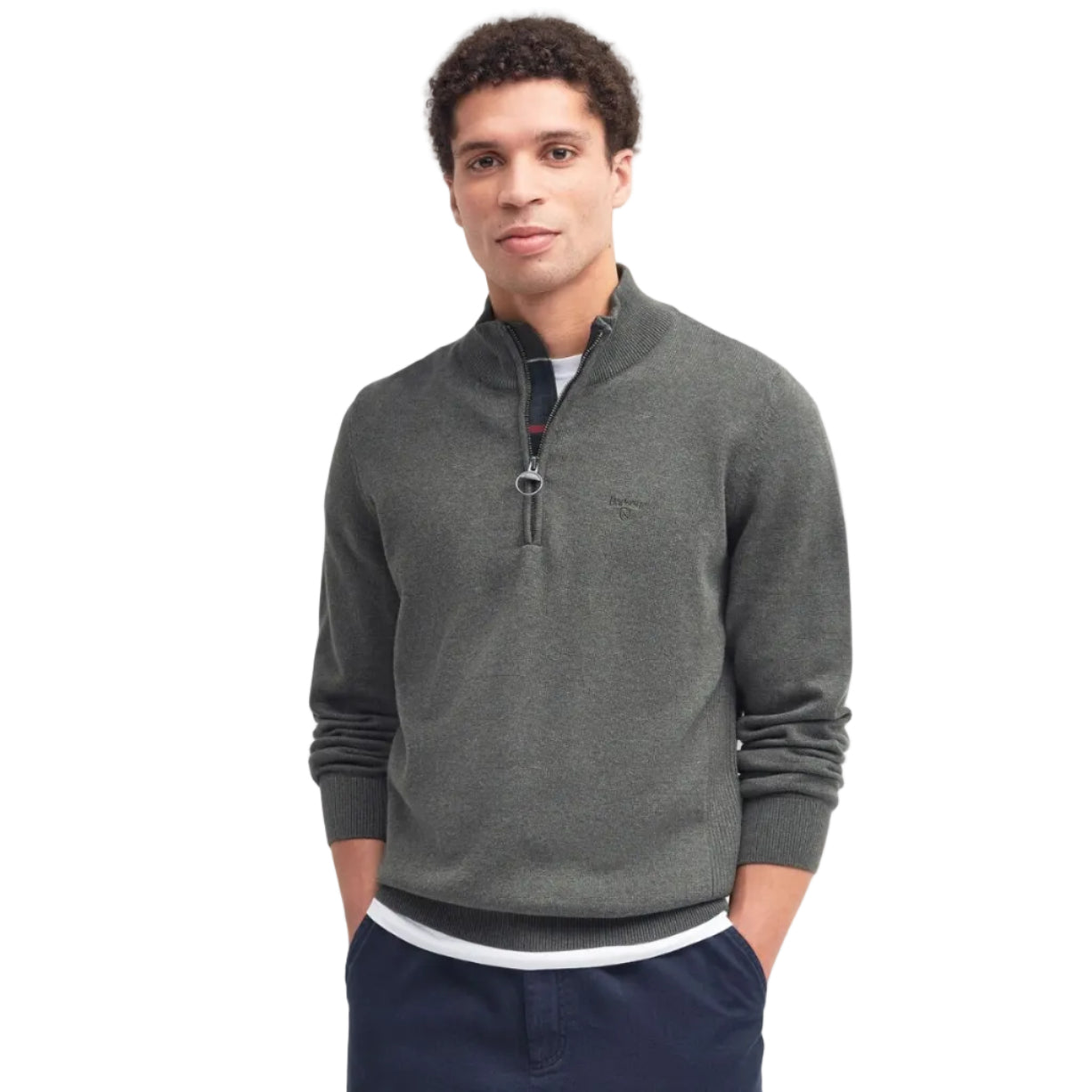 Barbour men's olive cotton half-zip jumper