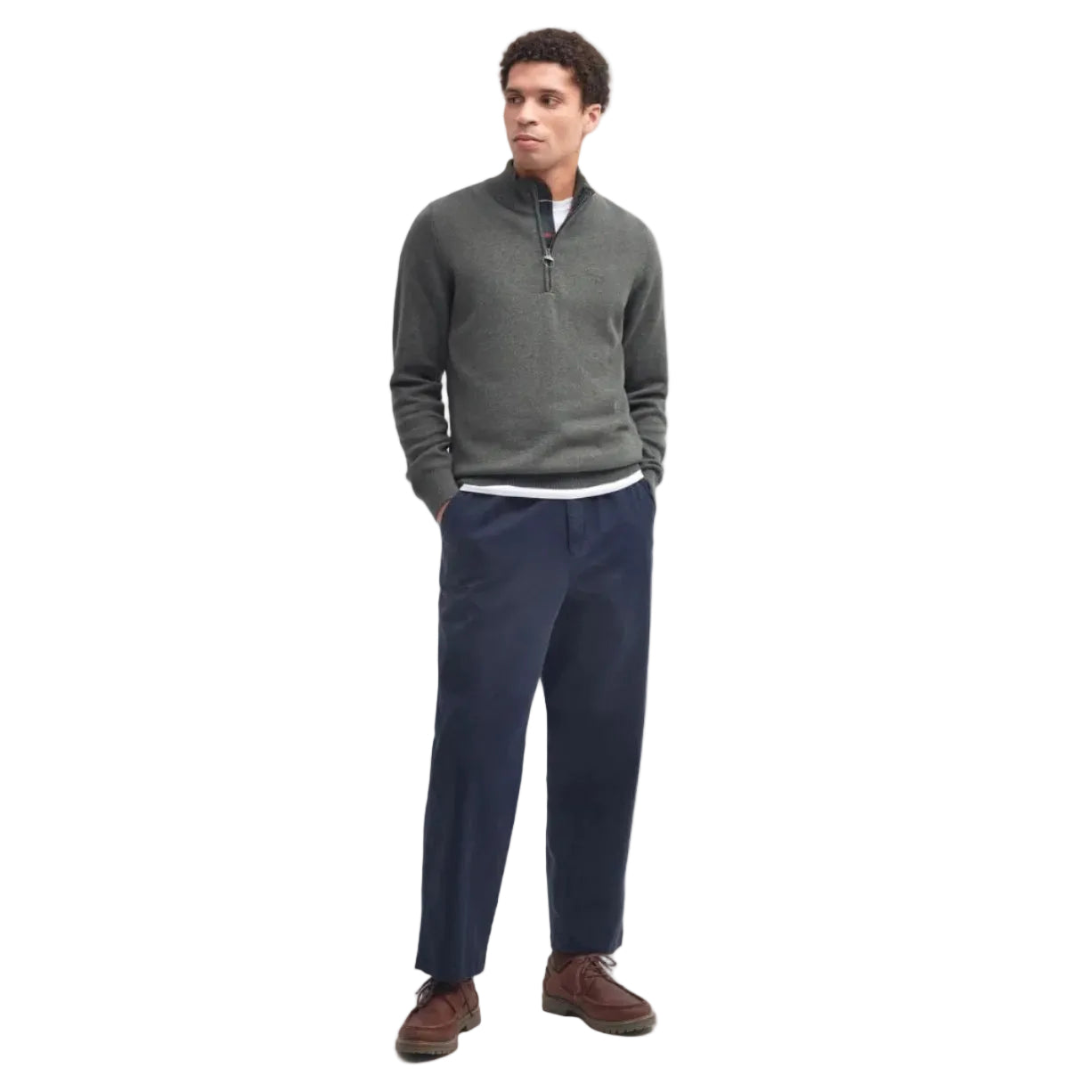 Barbour men's olive cotton half-zip jumper
