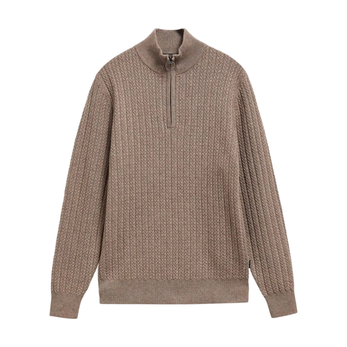 Barbour Mens Sweater Herringbone Knitted Half Zip Stone