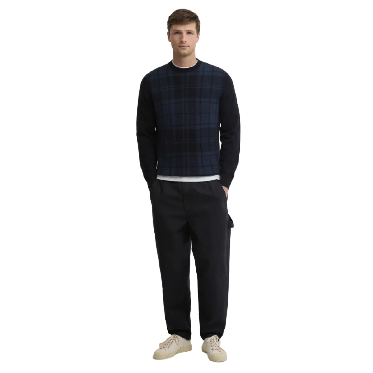 Barbour men's navy tartan crew jumper