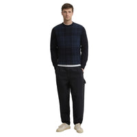Barbour Mens Sweater Mineral Tartan Crew Navy