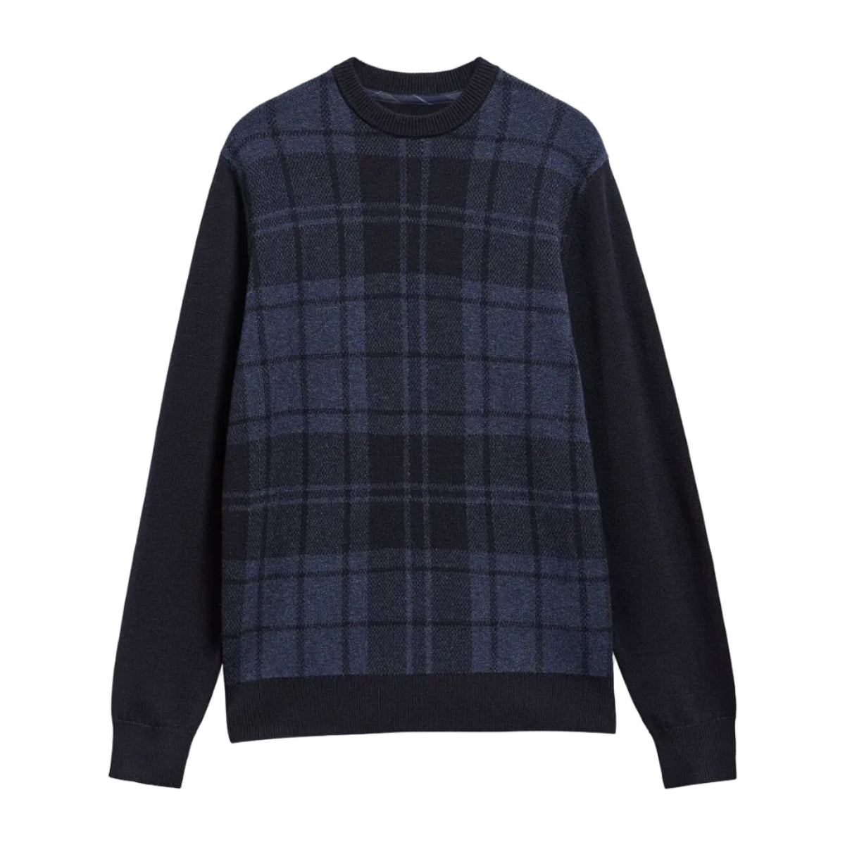 Barbour Mens Sweater Mineral Tartan Crew Navy