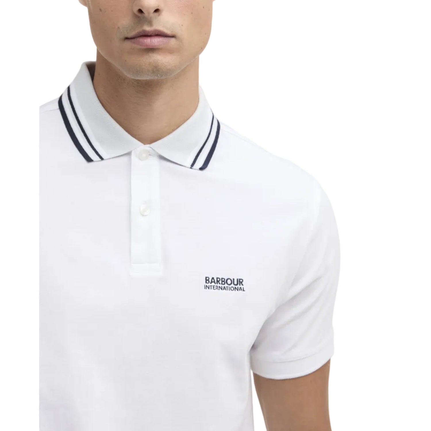 Barbour International Mens Burnwood Tipped Polo Shirt White