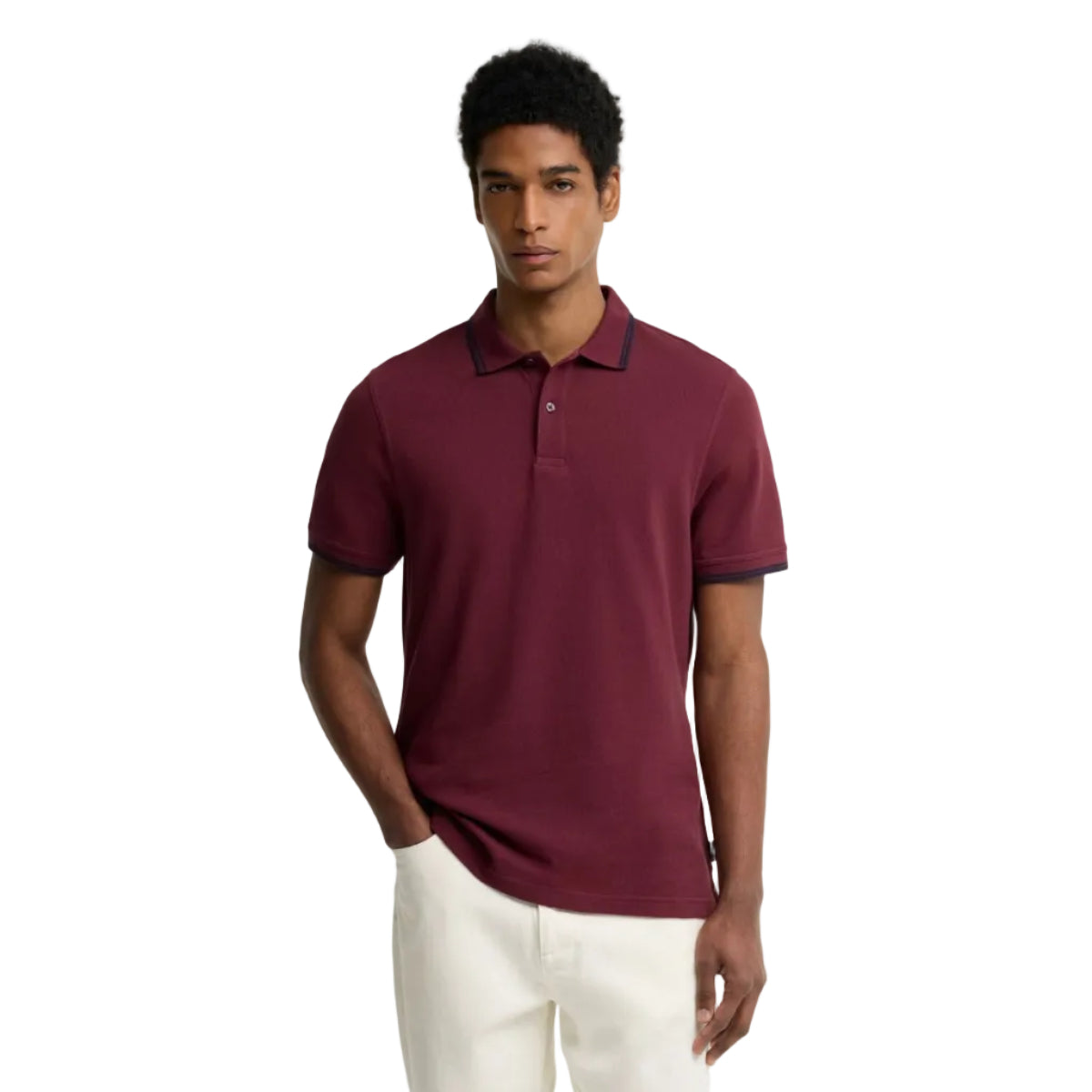 Barbour men's burgundy tartan-trim polo shirt
