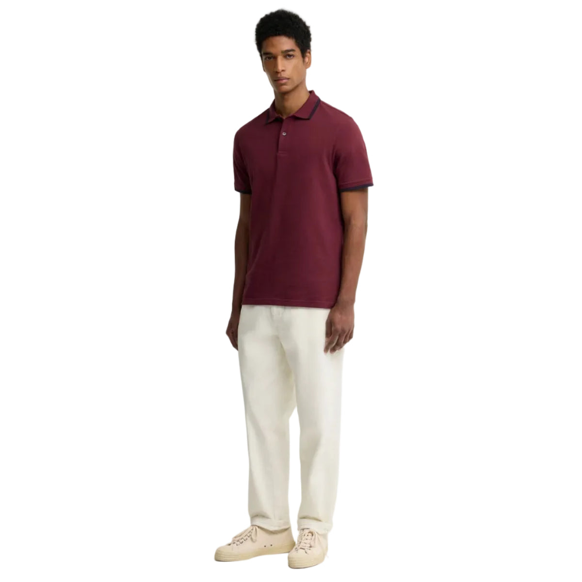 Barbour men's burgundy tartan-trim polo shirt