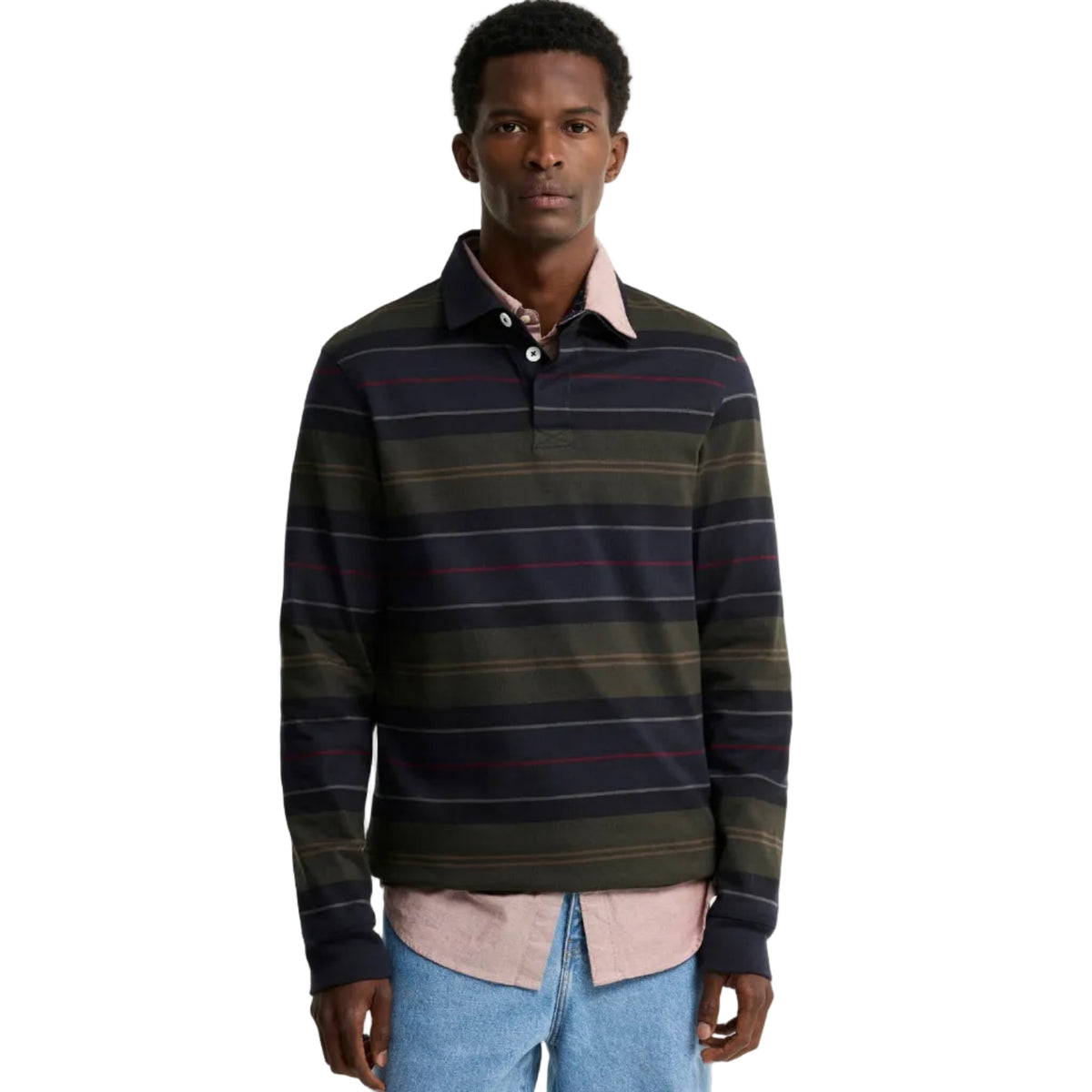 Barbour Mens Tartan Striped Rugby Shirt Frith Navy