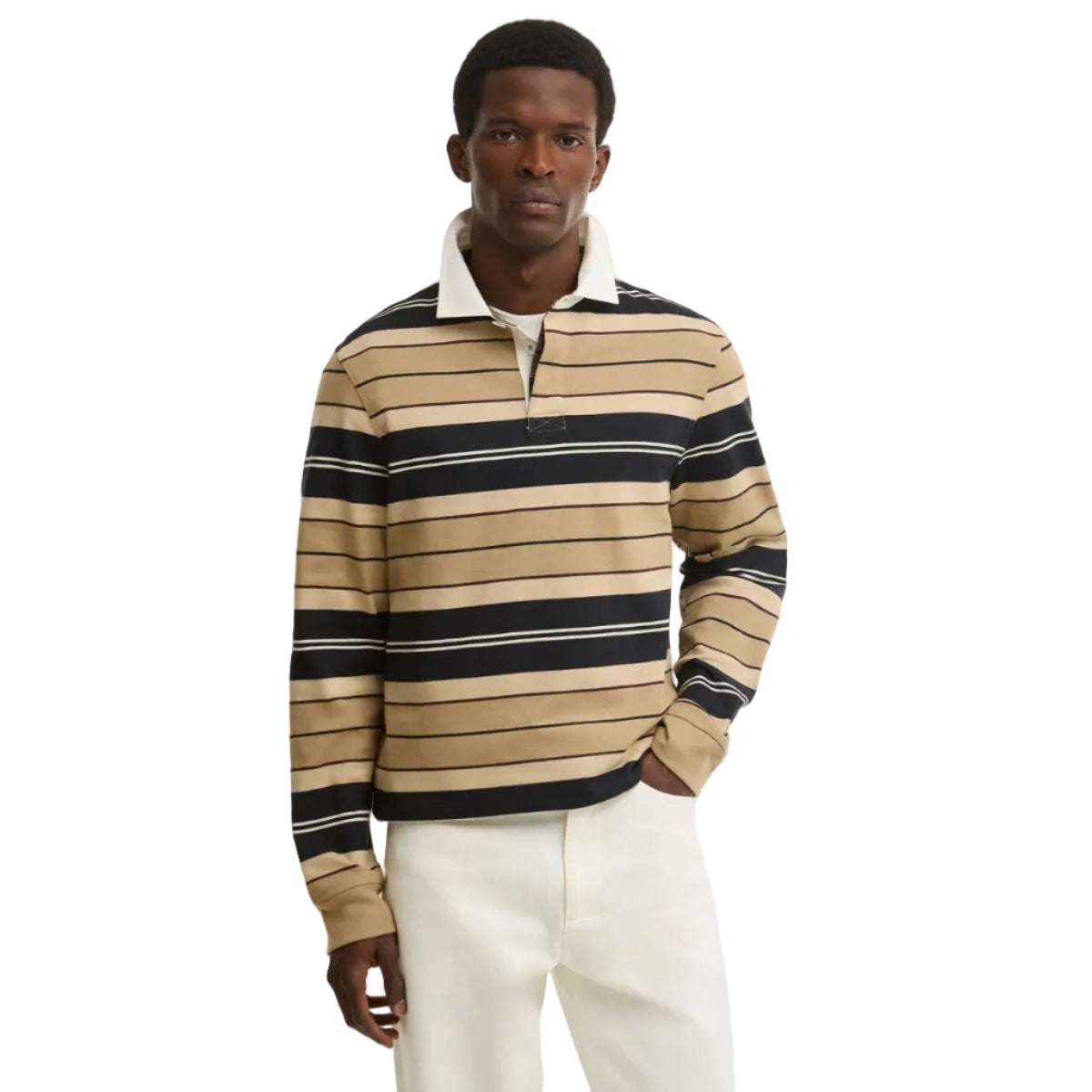 Barbour Mens Shirt Frith Tartan Stripe Rugby Stone