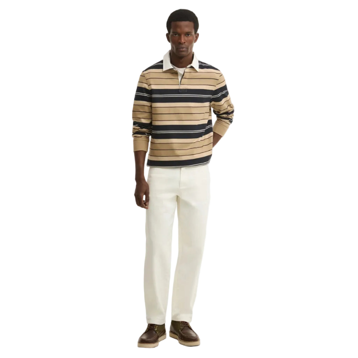 Barbour men's stone striped rugby shirt